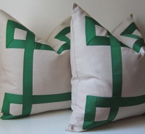 Ribbon embellished in an emerald green grosgrain ribbon