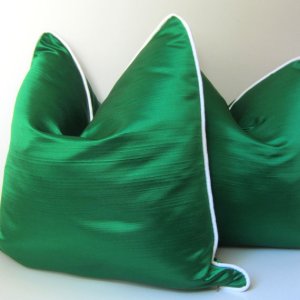 Emerald Silk with white contrast piping 