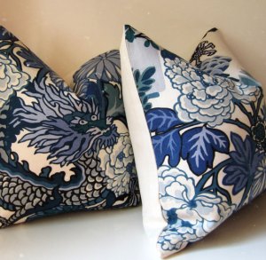 Chiang Mai Dragon China Blue pillows by Studio Tullia