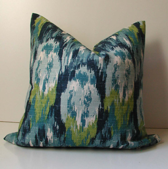 Blue and Green Abstract Ikat