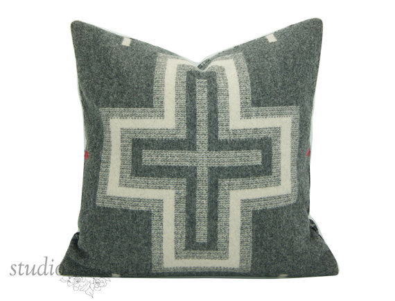 Gray and Cream Cross Pillow made from Pendleton WOOL.