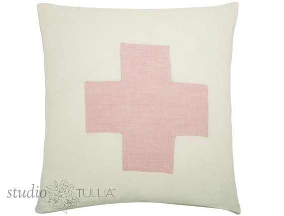 Pink and White Cross Pillow
