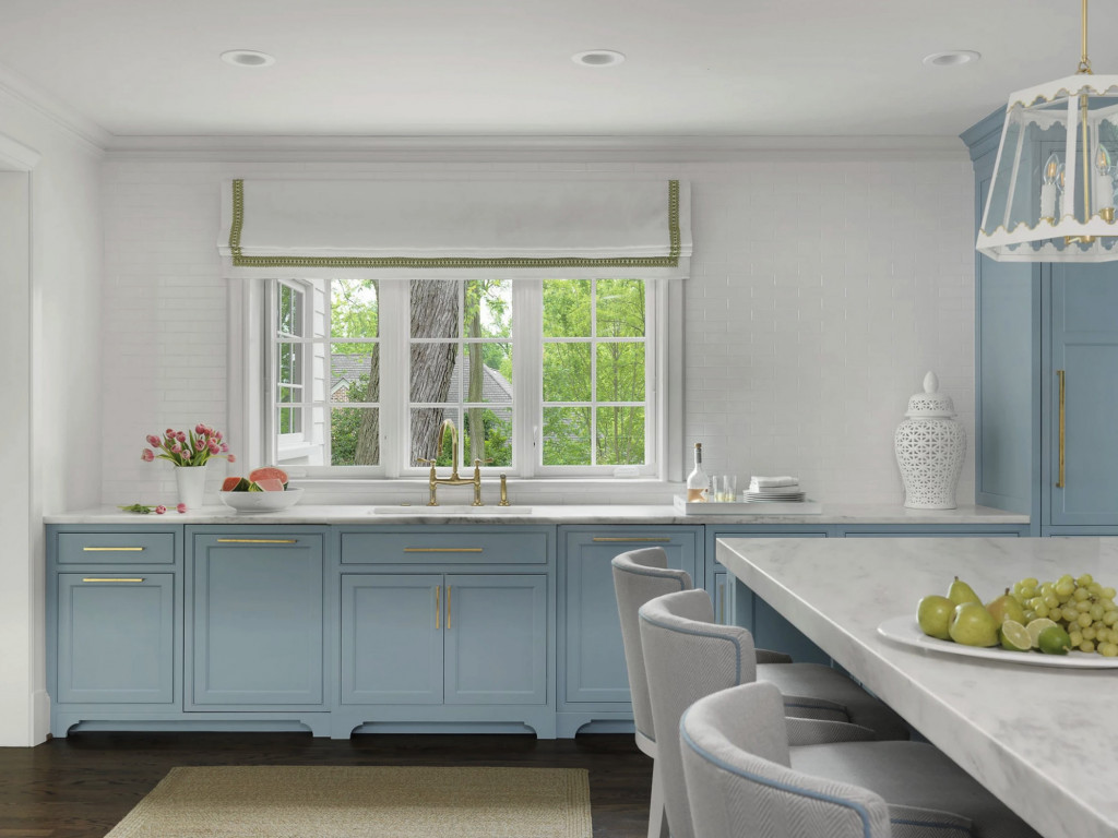 light blue and white kitchen tailored traditional