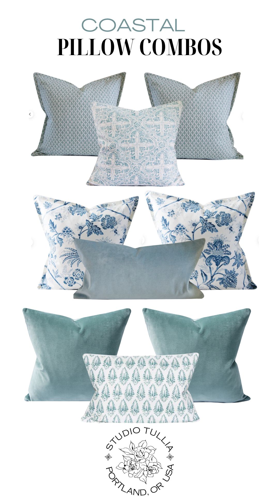 blue and white pillow combos
