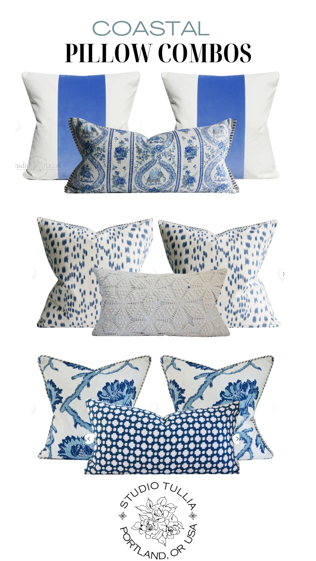 blue and white pillow combos