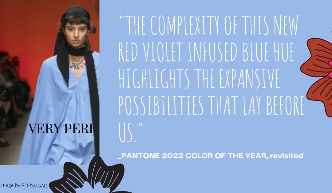 Pantone’s Very Peri, revisited in Spring 2022 Designer Dresses and Calm, Cool Blues in Home Decor