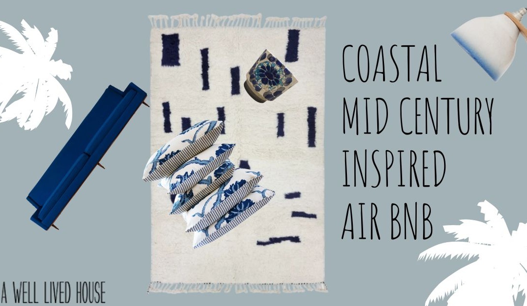 Handmade Pottery,  Vintage furnishings and Etsy Pillow Finds from U.S. and Beyond Inspire a Mid-Century Coastal Retreat